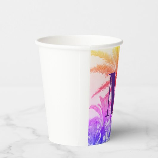 Zomer tropische palmboom in retro neon 80's papieren bekers (Rechts)