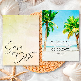 Zomer Tropische Palmboom Strand Bruiloft Save The Date