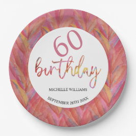 Zomer Tropische Roze Bloemen Veren Waterverf Papieren Bordje