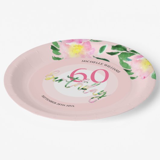 Zomer Tropische Roze Bloemen Waterverf Papieren Bordje (Gekanteld)