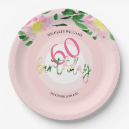 Zomer Tropische Roze Bloemen Waterverf Papieren Bordje