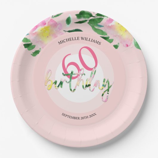 Zomer Tropische Roze Bloemen Waterverf Papieren Bordje (Voorkant)