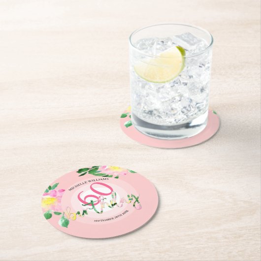 Zomer Tropische Roze Bloemen Waterverf Ronde Kartonnen Onderzetter (Insitu)