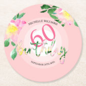 Zomer Tropische Roze Bloemen Waterverf Ronde Kartonnen Onderzetter (Voorkant)