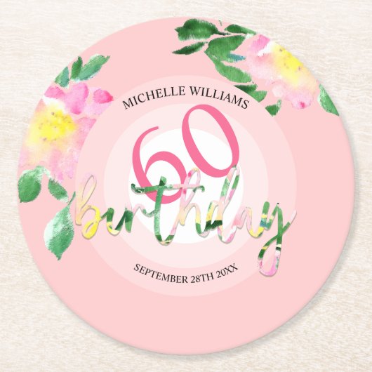 Zomer Tropische Roze Bloemen Waterverf Ronde Kartonnen Onderzetter (Voorkant)