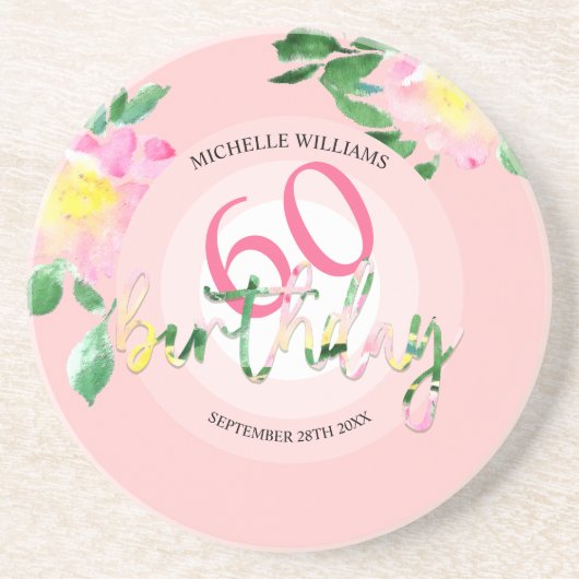 Zomer Tropische Roze Bloemen Waterverf Zandsteen Onderzetter (Voorkant)