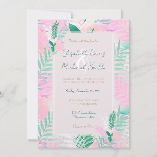 Zomer Tropische Roze Munt Palm gebladerte groen Kaart (Voorkant)