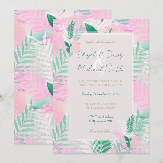 Zomer Tropische Roze Munt Palm gebladerte groen Kaart (Voorkant / Achterkant)