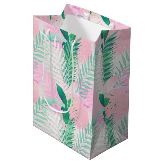 Zomer Tropische Roze Munt Palm gebladerte groen Medium Cadeauzakje (Voorkant Gekanteld)