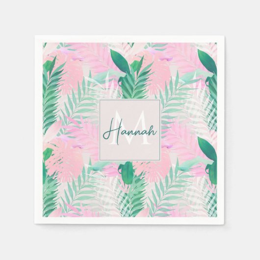 Zomer Tropische Roze Munt Palm gebladerte groen Servet (Voorkant)