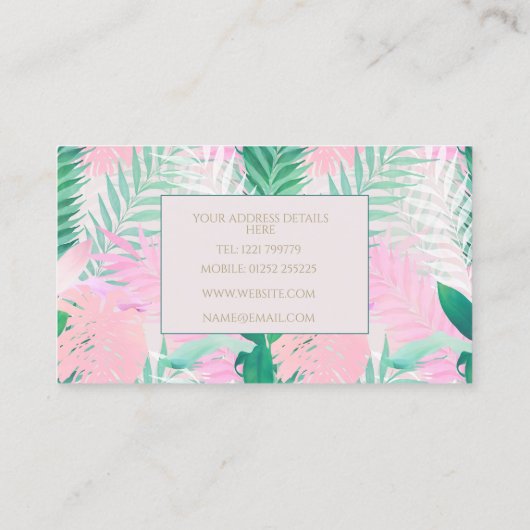 Zomer Tropische Roze Munt Palm gebladerte groen Visitekaartje (Achterkant)