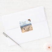 Zomer Tropische Strand Bruid bruidegom Huwelijk Cu Vierkante Sticker (Envelop)