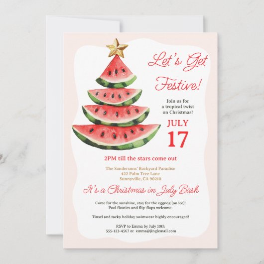 Zomer Tropische Watermeloen Kerst in juli Feest Kaart (Voorkant)