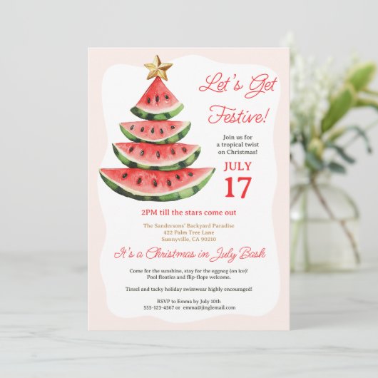 Zomer Tropische Watermeloen Kerst in juli Feest Kaart (Staand voorkant)