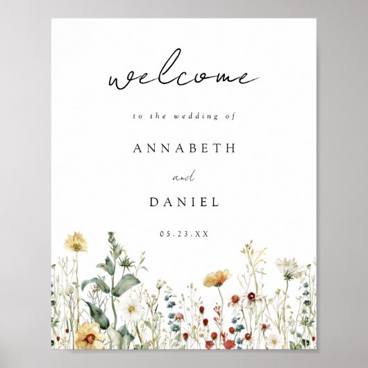 Zomer trouwposter met wilde bloemen poster (Voorkant)