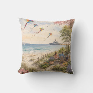Zomer Tuin aan Zee – Kleurrijke Kite aan de Kust Kussen