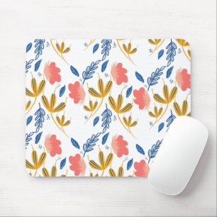 Zomer Tuin Blauw Geel Koraal Bloemen Muismat