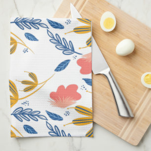 Zomer Tuin Blauw Geel Koraal Bloemen Theedoek
