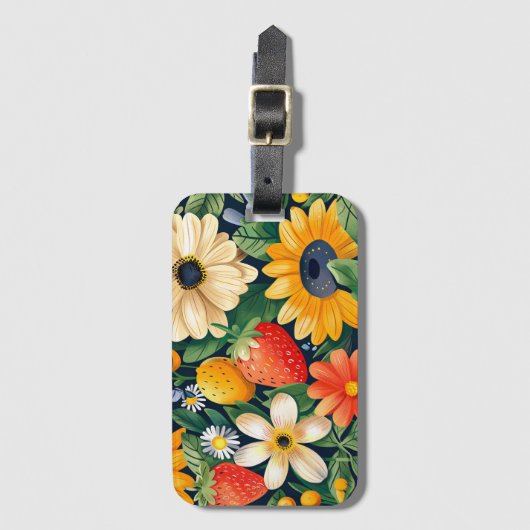 Zomer Tuin Bloemen Aardbei Patroon Bagagelabel (Voorkant (verticaal))