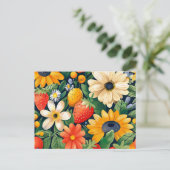 Zomer Tuin Bloemen Aardbei Patroon Briefkaart (Staand voorkant)