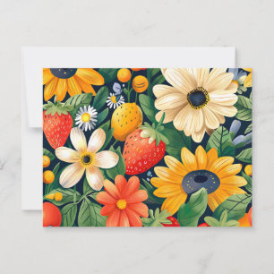 Zomer Tuin Bloemen Aardbei Patroon Briefkaart