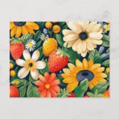 Zomer Tuin Bloemen Aardbei Patroon Briefkaart (Voorkant)