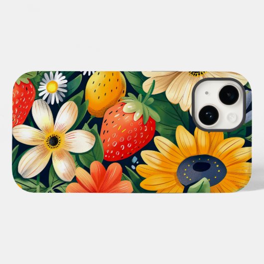 Zomer Tuin Bloemen Aardbei Patroon Case-Mate iPhone Case (Achterkant (horizontaal))