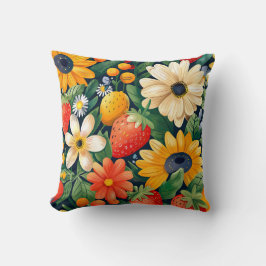 Zomer Tuin Bloemen Aardbei Patroon Kussen