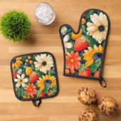 Zomer Tuin Bloemen Aardbei Patroon Ovenwant & Pannenlap Set (Top down)