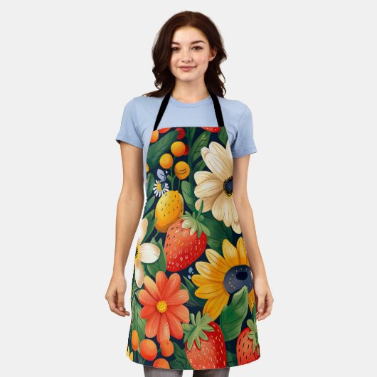 Zomer Tuin Bloemen Aardbei Patroon Schort (Gedragen)