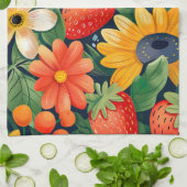 Zomer Tuin Bloemen Aardbei Patroon Theedoek (Gevouwen)