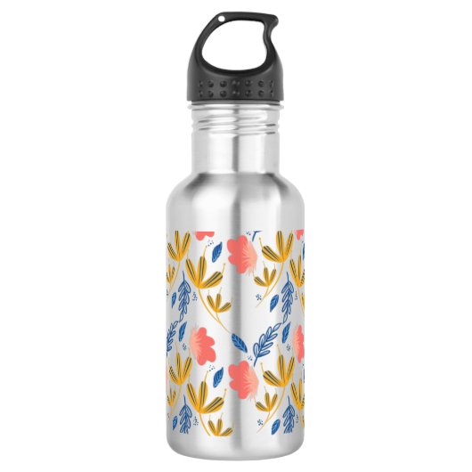 Zomer Tuin Bloemen Blauwe Koraal Roze Gebladerte  Waterfles (Voorkant)