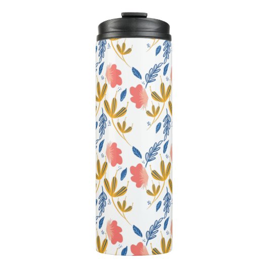 Zomer Tuin Bloemen Blauwe Koraal Roze Groenelement Thermosbeker (Voorkant)