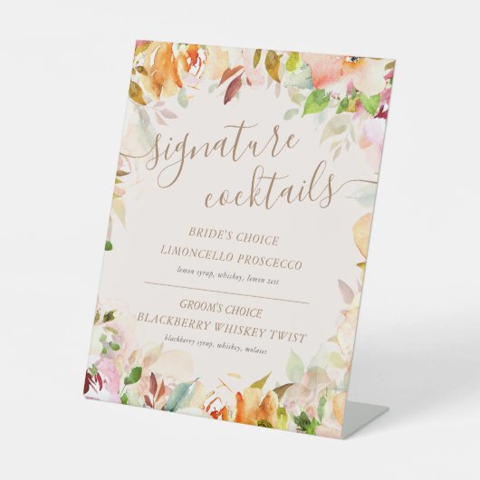 Zomer Tuin Bloemen Handtekening Cocktail Teken Reclamebord Met Voetstuk (Voorkant)