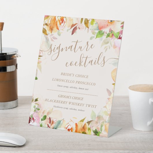 Zomer Tuin Bloemen Handtekening Cocktail Teken Reclamebord Met Voetstuk (Insitu)