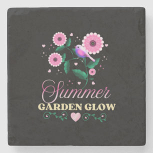 Zomer Tuin Gloed Vogel Bloemige Botanische Cottage Stenen Onderzetter