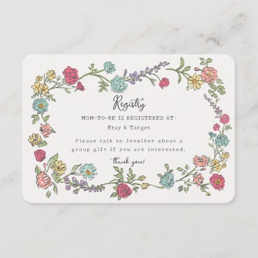 Zomer Tuin Partij Bloemen Baby Registry Invoegen Informatiekaartje (Voorkant)