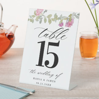 Zomer Tuin Waterverf Bloemen Tafel Nummer Reclamebord Met Voetstuk