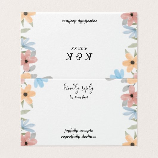 Zomer Tuin Waterverf Bloemige Bruiloft Kaart (Buitenkant ongevouwen)