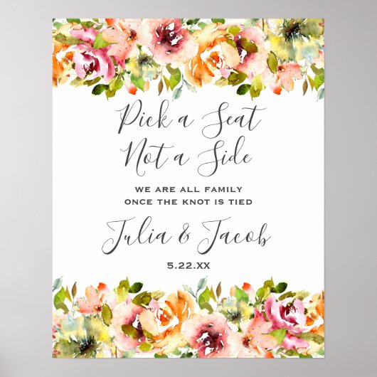 Zomer Tuin Waterverf Bloemige Bruiloft Poster (Voorkant)