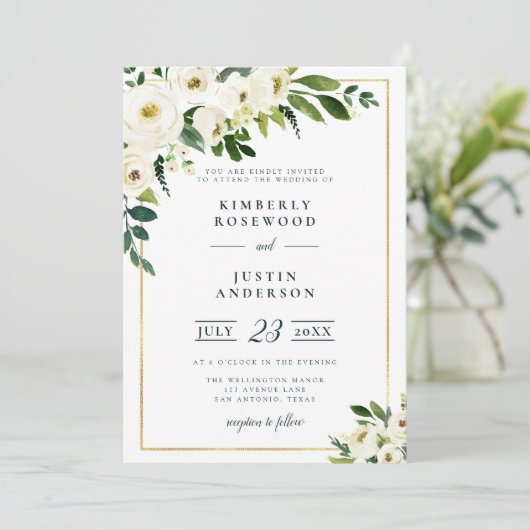 Zomer Tuin Wit Bloemen Bruiloft uitnodiging (Staand voorkant)