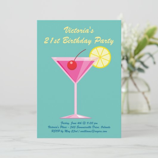 Zomer Turquoise 21e verjaardagsfeest uitnodiging (Staand voorkant)