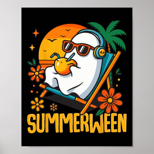 Zomer tussen Funny Ghost Halloween Summer Beach Vi Poster (Voorkant)
