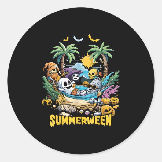 Zomer tussen Happy Summer Halloween Holiday Beach Ronde Sticker (Voorkant)