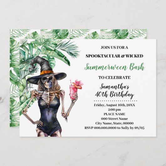 Zomer tussen heksen zwembad Bash Verjaardag Kaart (Voorkant / Achterkant)