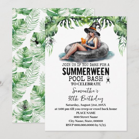 Zomer tussen Tropical Witch Verjaardagsfeest Kaart (Voorkant / Achterkant)