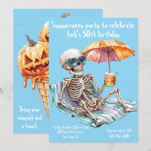 Zomer tussen verjaardagsuitnodiging kaart (Voorkant / Achterkant)