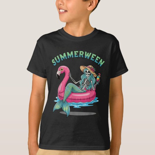 Zomer tussen Zeemeermin Skelet Flamingo Float Hall T-shirt (Voorkant)
