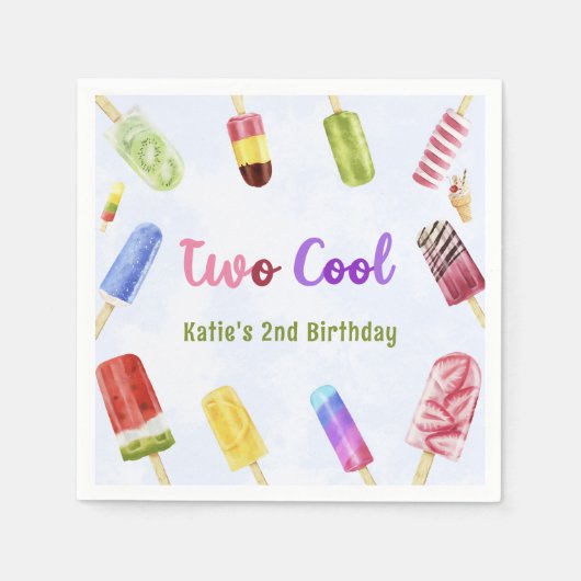 Zomer Twee Cool Popsicle 2e Verjaardag servetten (Voorkant)