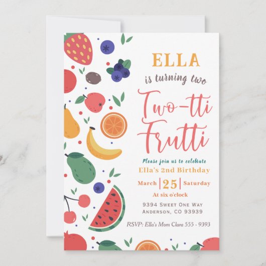 Zomer Two-tti Fruitti 2e verjaardag uitnodiging (Voorkant)